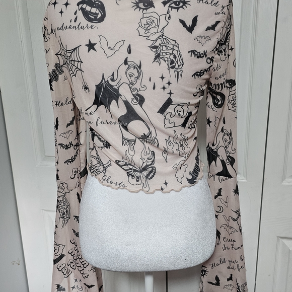 🖤 Spooky Tattoo Print Mesh Crop Top 🖤 - Picture 5 of 5